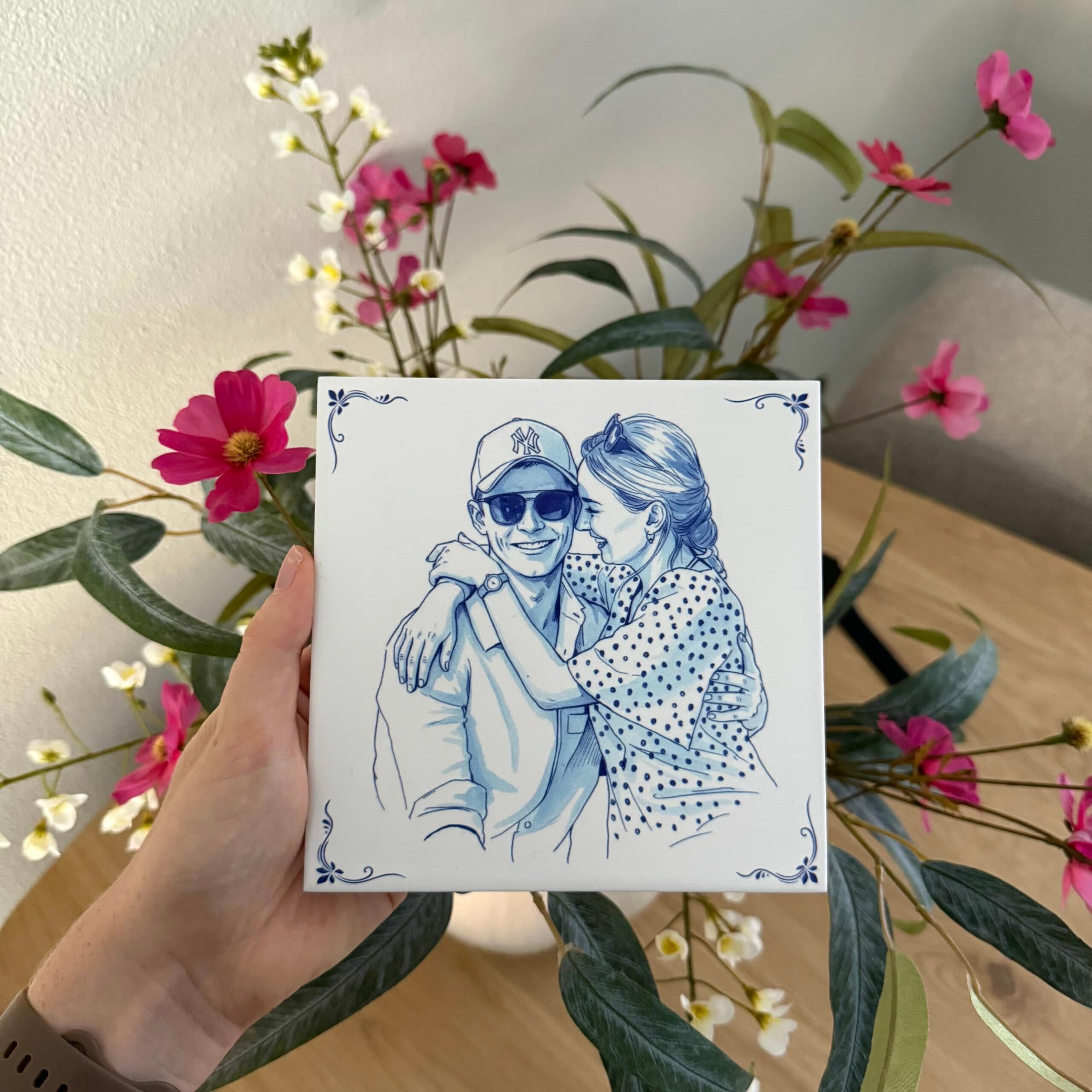 Personalized Delft blue photo tile by Where It Happened